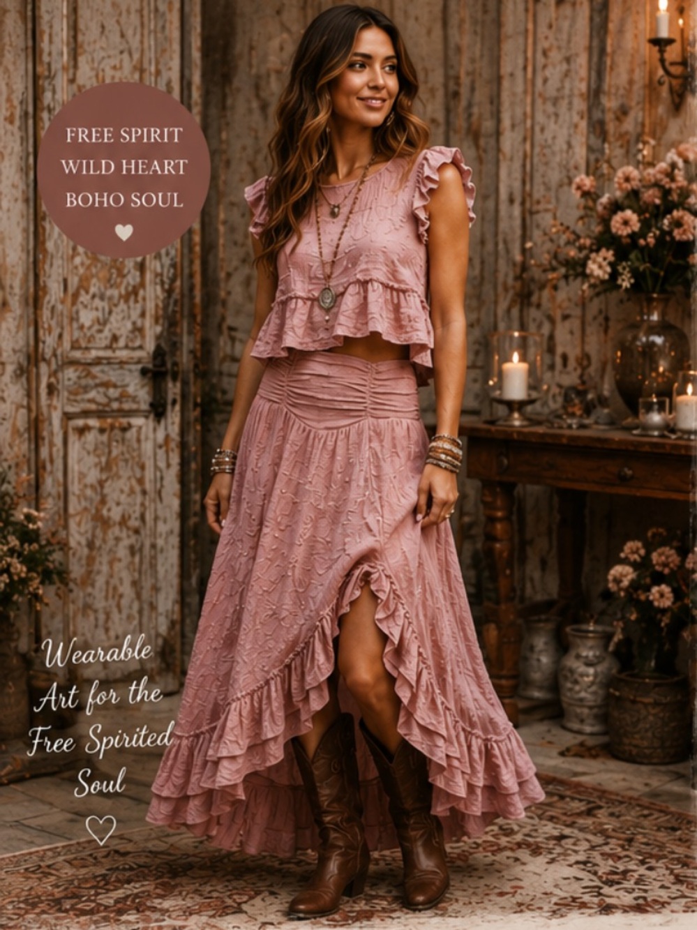 Boho Blush Tiered Ruffle Maxi Skirt - Dusty Rose
